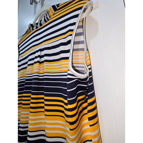 Navy Blue & Yellow Striped Henley Tank Top – Size XL - Picture 6 of 8